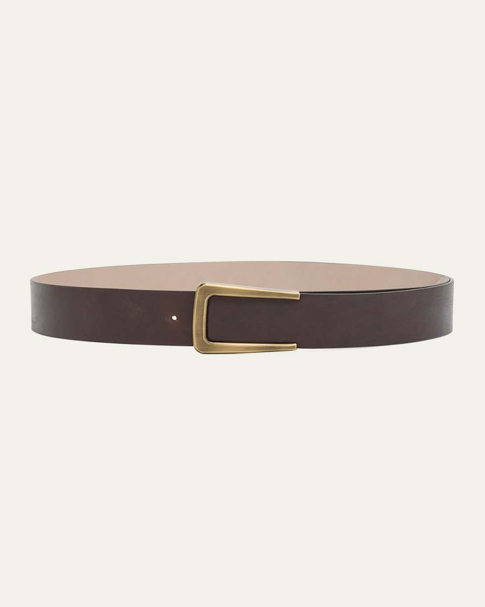 Logo Frame Vintage Effect Leather Belt